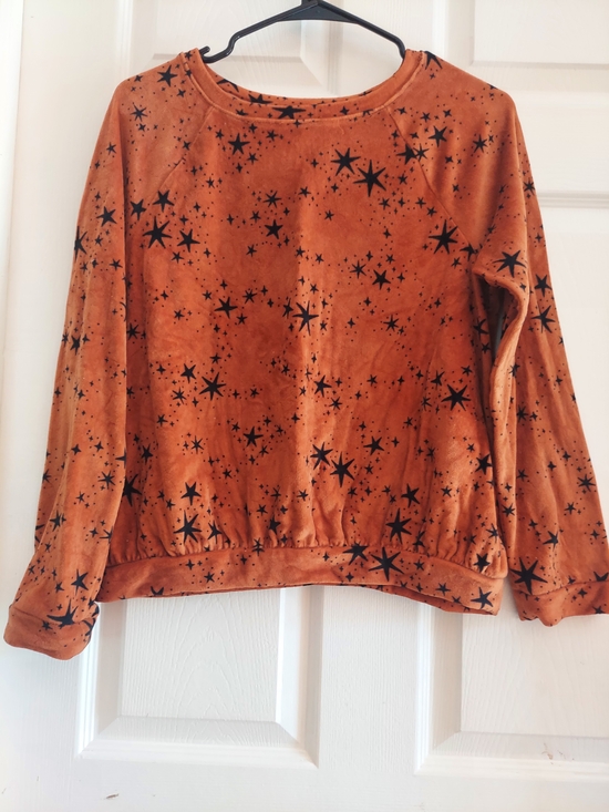 Cat & Jack Sweaters - Cat & Jack Orange Velvet Star-Print Scoop Sweatshirt